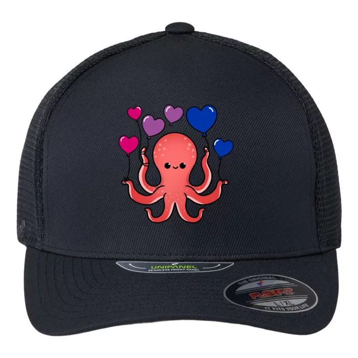 Octopus Heart Balloon Bisexual Pride Gift Flexfit Unipanel Trucker Cap