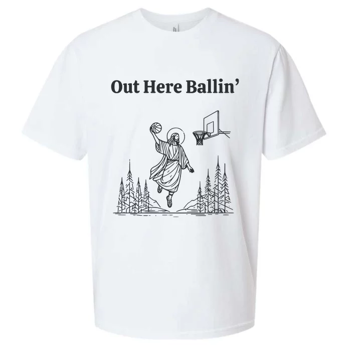 Out Here Ballin Funny Jesus Sueded Cloud Jersey T-Shirt