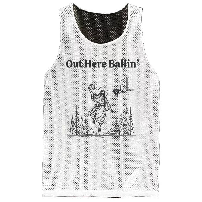 Out Here Ballin Funny Jesus Mesh Reversible Basketball Jersey Tank