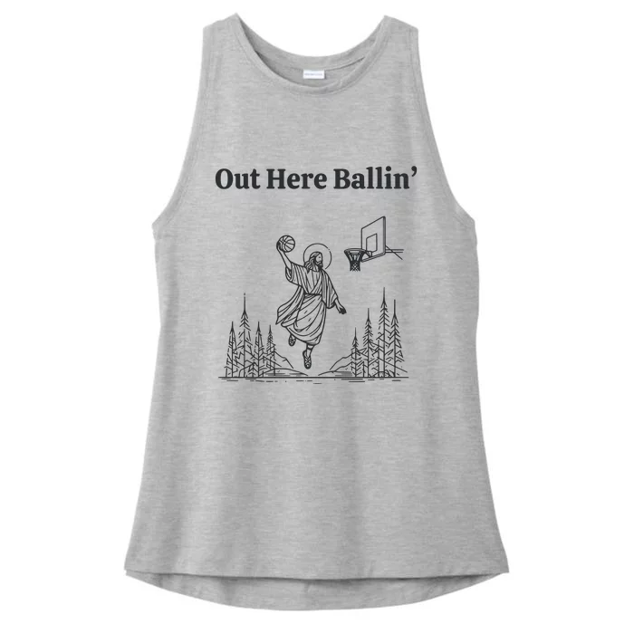 Out Here Ballin Jesus Ladies Tri-Blend Wicking Tank