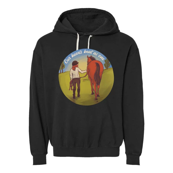 Our Heats Beat As One Horse Lover Garment-Dyed Fleece Hoodie