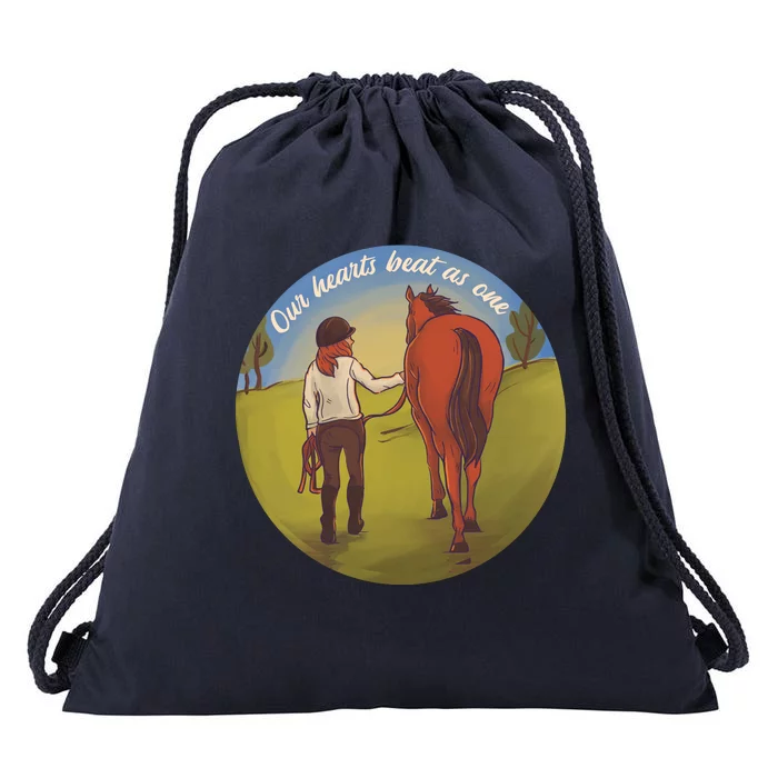 Our Heats Beat As One Horse Lover Drawstring Bag