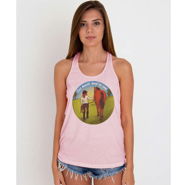 Our Heats Beat As One Horse Lover Women's Knotted Racerback Tank