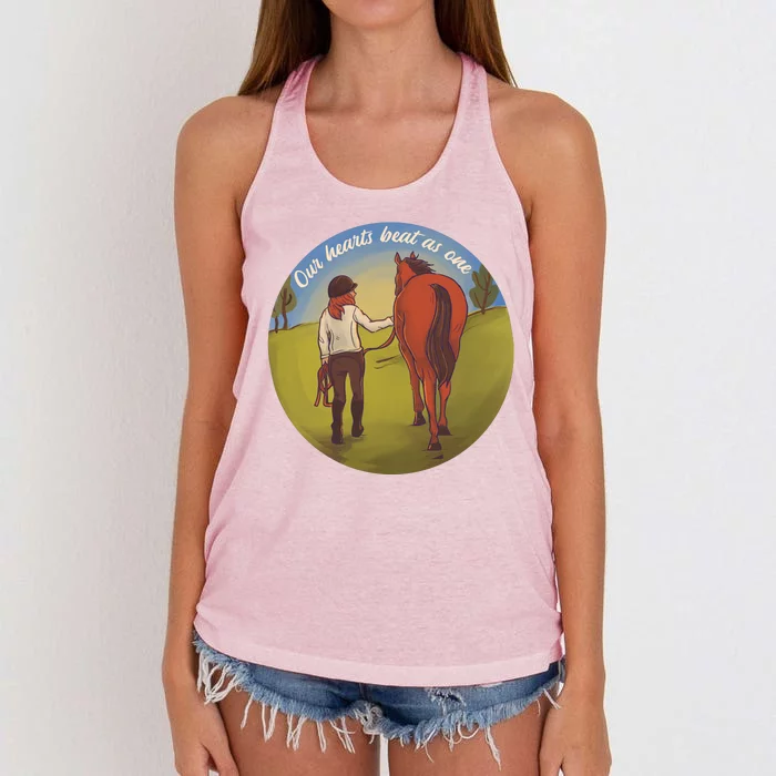 Our Heats Beat As One Horse Lover Women's Knotted Racerback Tank