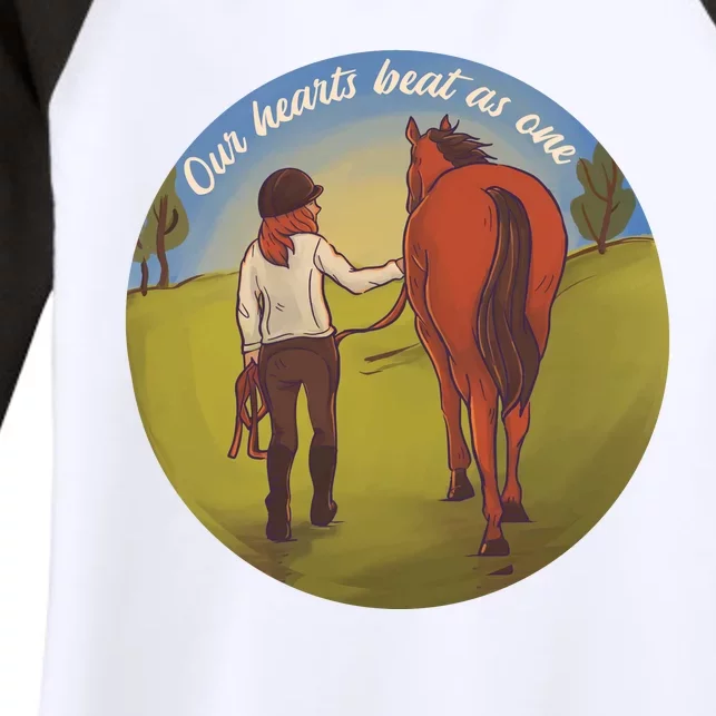 Our Heats Beat As One Horse Lover Women's Tri-Blend 3/4-Sleeve Raglan Shirt