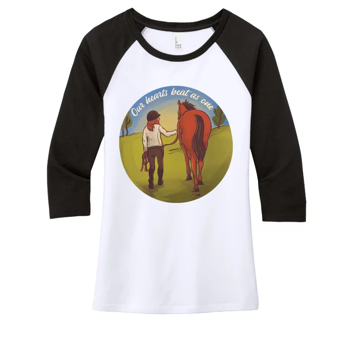 Our Heats Beat As One Horse Lover Women's Tri-Blend 3/4-Sleeve Raglan Shirt