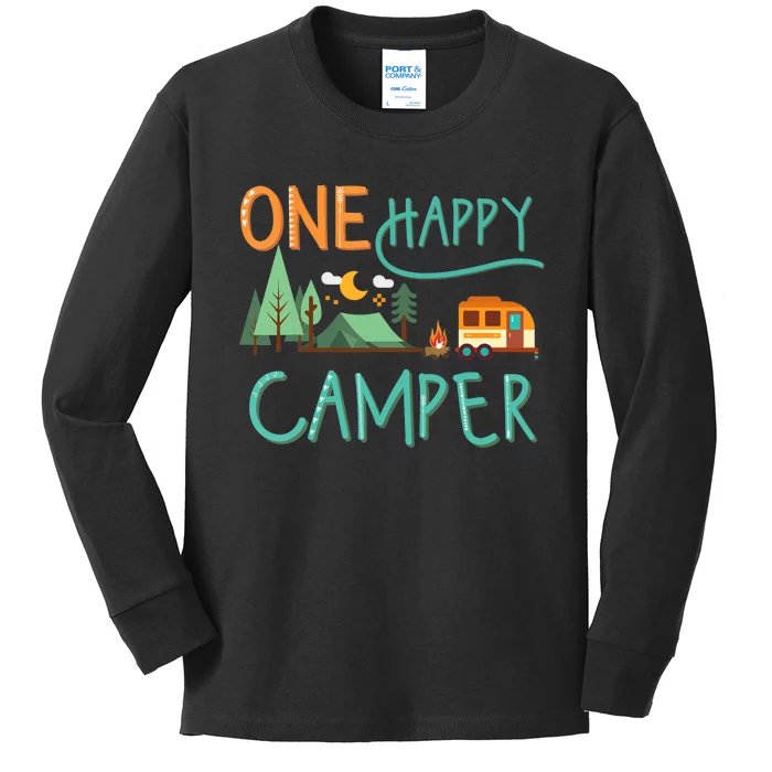 one happy camper first birthday design, Camping Matching Kids Long Sleeve Shirt