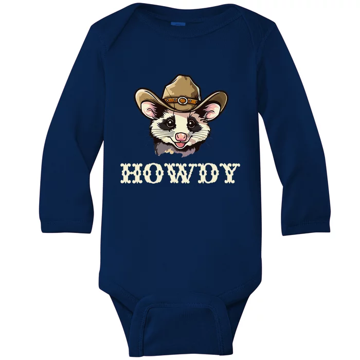 Opossum Howdy Cowboy Possum Lover Baby Long Sleeve Bodysuit