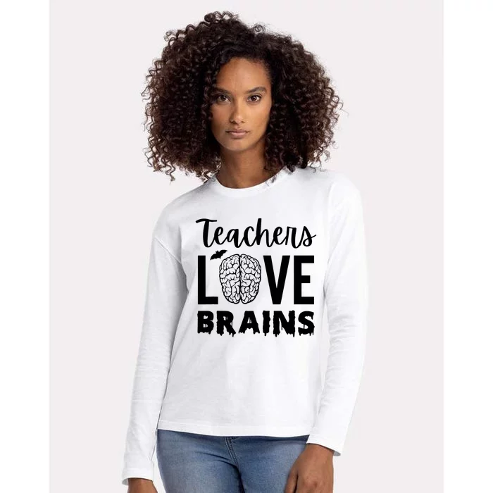 Orange Halloween Costume For Teachers Love Brains Womens Cotton Relaxed Long Sleeve T-Shirt