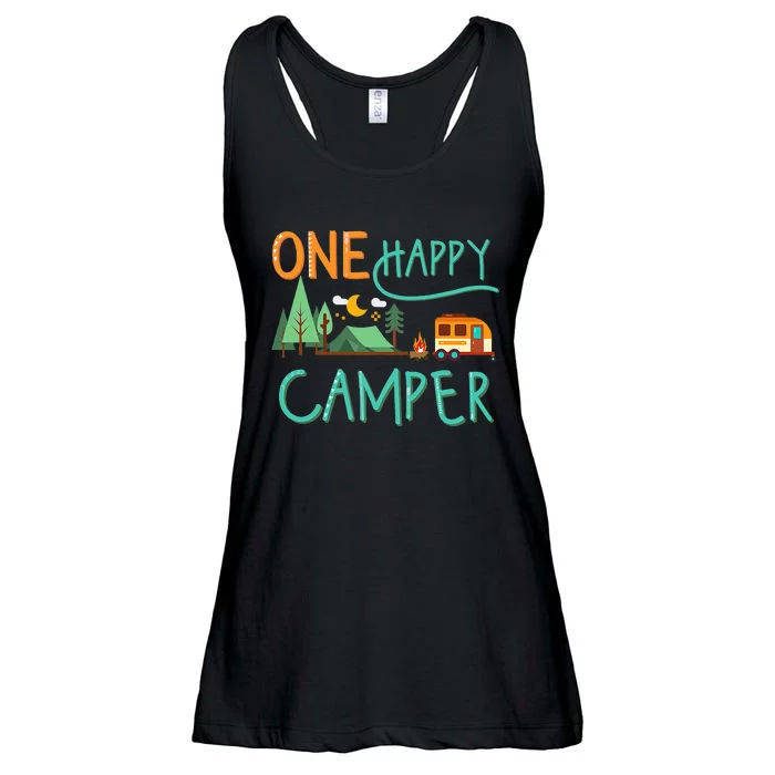 One Happy Camper First Birthday Camping Matching Ladies Essential Flowy Tank