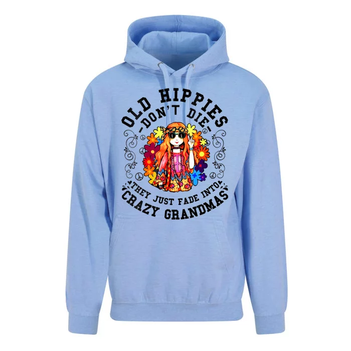 Old Hippies Dont Die Fade Into Crazy Grandmas Unisex Surf Hoodie