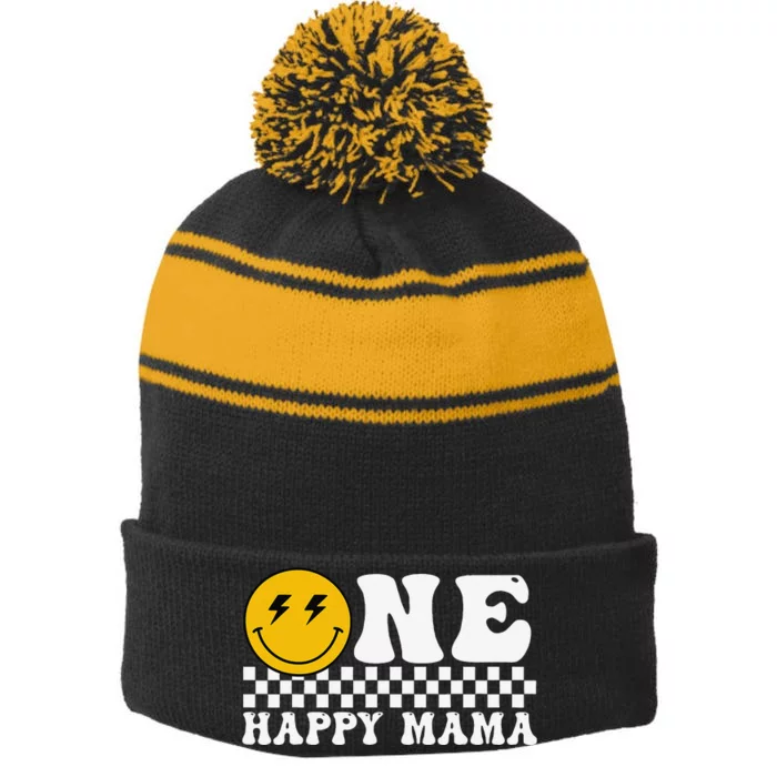 One Happy Dude Mama 1st Birthday Family Matching Stripe Pom Pom Beanie