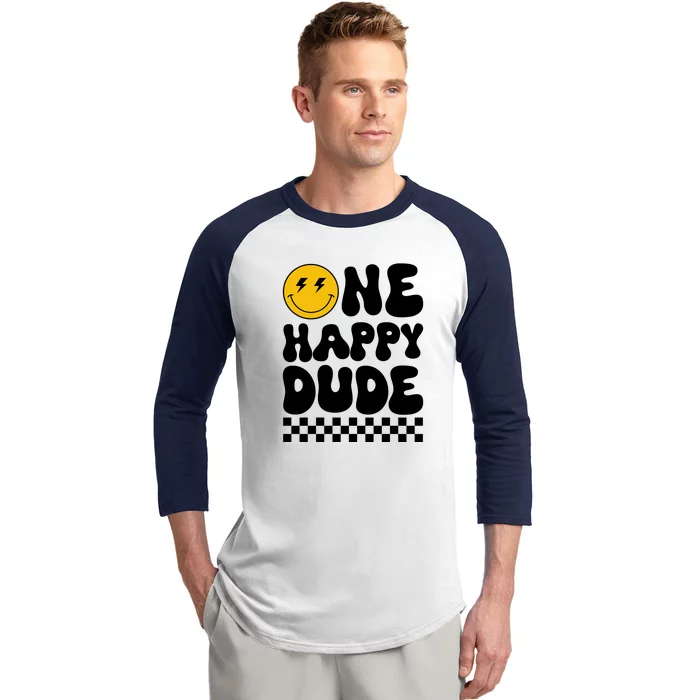 One Happy Dude Groovy 1st Birthday Party Family Matching Baseball Sleeve Shirt