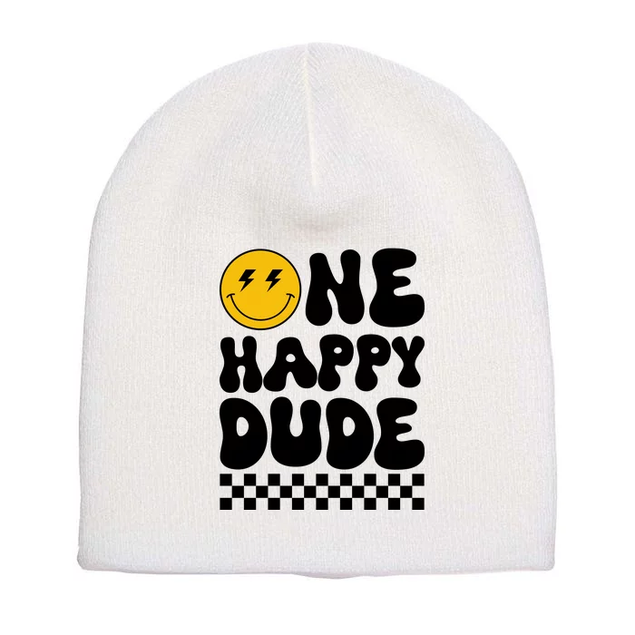 One Happy Dude Groovy 1st Birthday Party Family Matching Short Acrylic Beanie