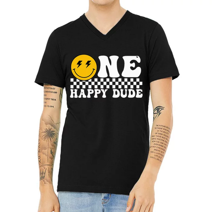 One Happy Dude Groovy 1st Birthday Party Family Matching V-Neck T-Shirt