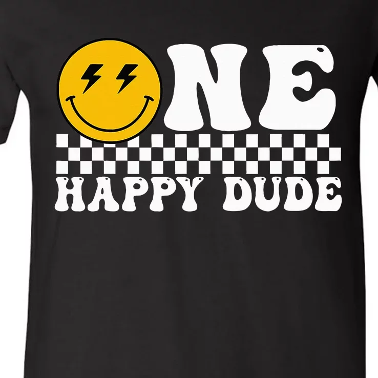 One Happy Dude Groovy 1st Birthday Party Family Matching V-Neck T-Shirt