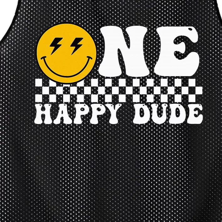 One Happy Dude Groovy 1st Birthday Party Family Matching Mesh Reversible Basketball Jersey Tank