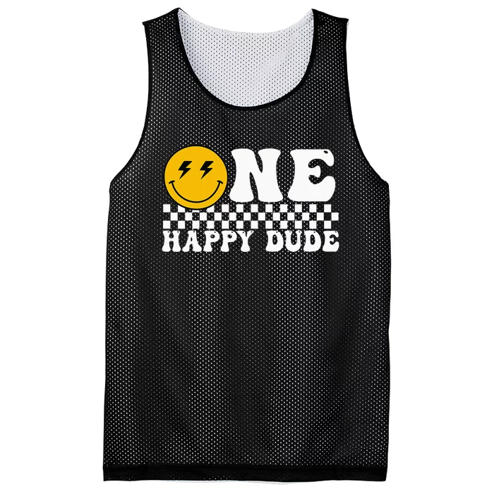 One Happy Dude Groovy 1st Birthday Party Family Matching Mesh Reversible Basketball Jersey Tank