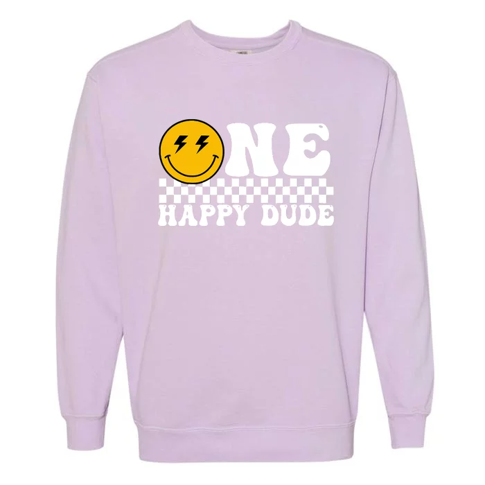 One Happy Dude Groovy 1st Birthday Party Family Matching Garment-Dyed Sweatshirt