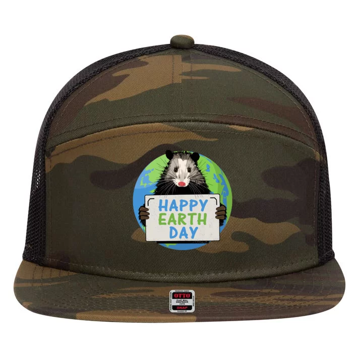 Opossum Happy Earth Day Lovers Funny Possum Gift 7 Panel Mesh Trucker Snapback Hat