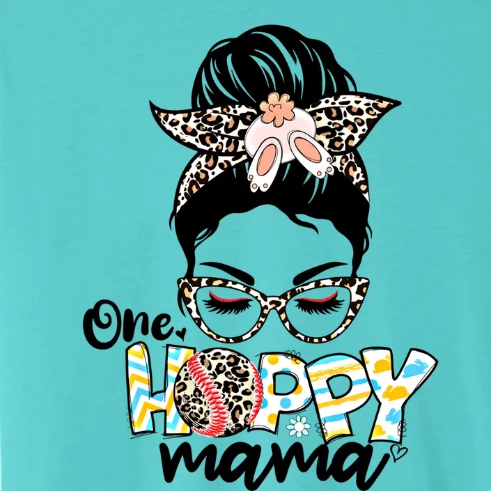 One Hoppy Easter Baseball Mom Bunny Leopard Messy Bun Eggs Cool Gift ChromaSoft Performance T-Shirt