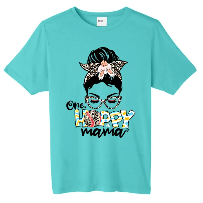 One Hoppy Easter Baseball Mom Bunny Leopard Messy Bun Eggs Cool Gift ChromaSoft Performance T-Shirt