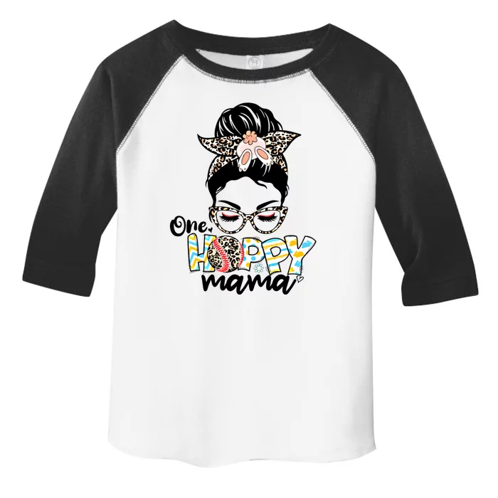 One Hoppy Easter Baseball Mom Bunny Leopard Messy Bun Eggs Cool Gift Toddler Fine Jersey T-Shirt