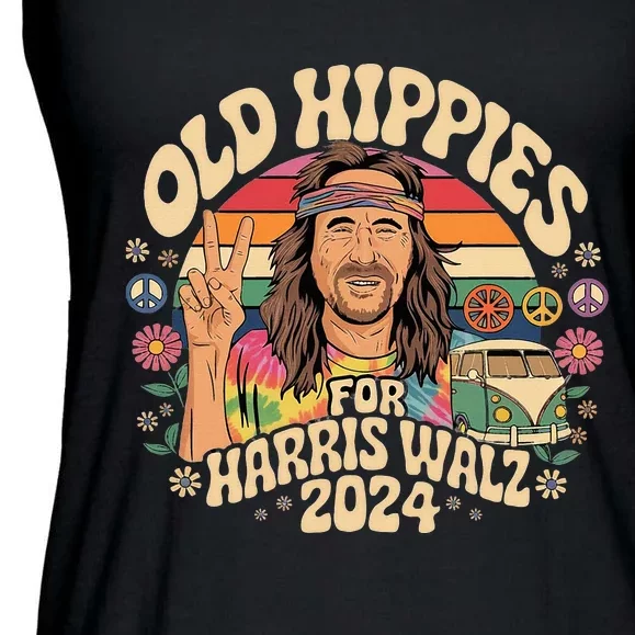 Old Hippies For Harris Waltz 2024 Election Kamala Harris Ladies Essential Flowy Tank