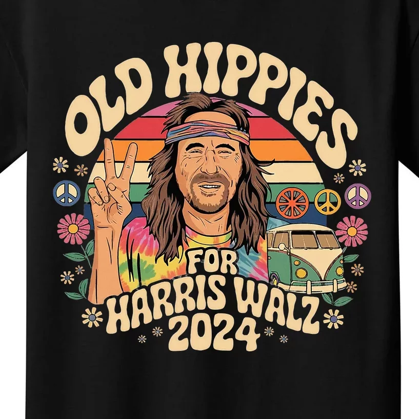 Old Hippies For Harris Waltz 2024 Election Kamala Harris Kids T-Shirt