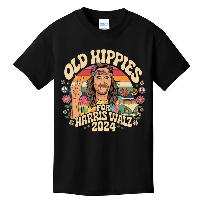 Old Hippies For Harris Waltz 2024 Election Kamala Harris Kids T-Shirt