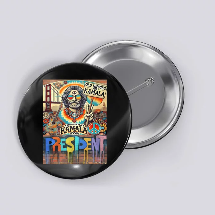 Old Hippies For Kamala 2024 Peace & Love Campaign Button