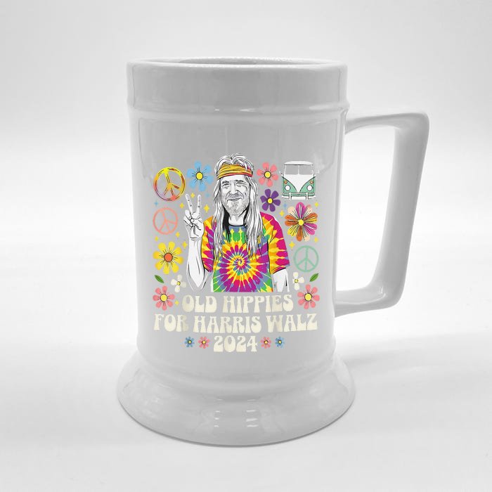 Old Hippies For Harris Waltz 2024 Election Kamala Harris Front & Back Beer Stein