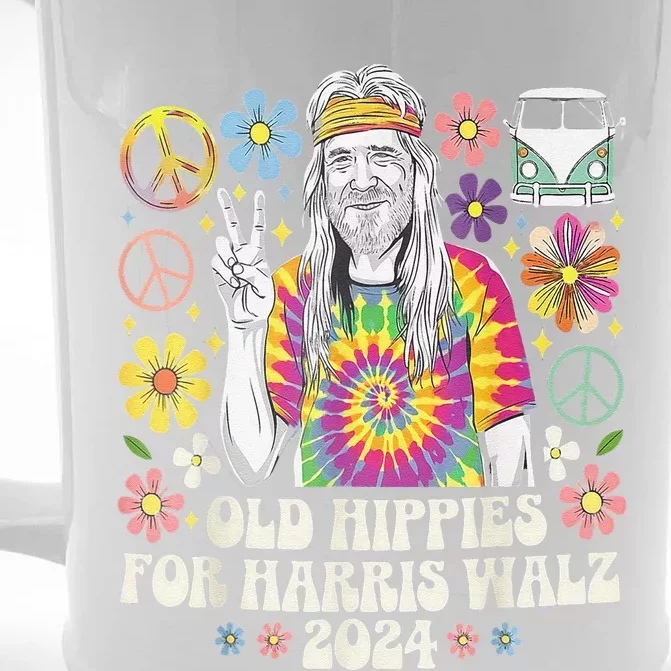 Old Hippies For Harris Waltz 2024 Election Kamala Harris Front & Back Beer Stein