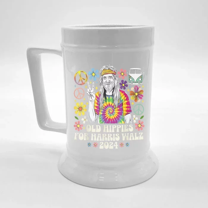 Old Hippies For Harris Waltz 2024 Election Kamala Harris Front & Back Beer Stein