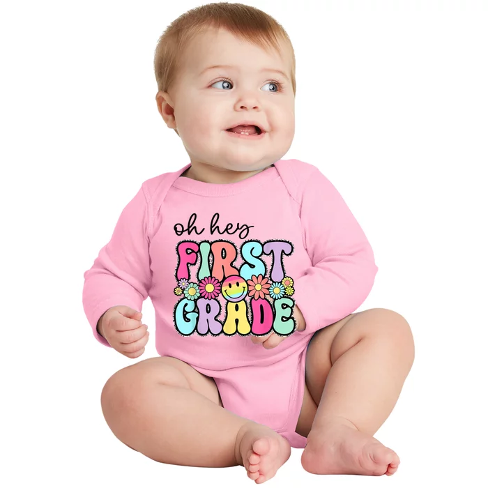 Oh Hey First Grade Teacher First Day Of School Baby Long Sleeve Bodysuit