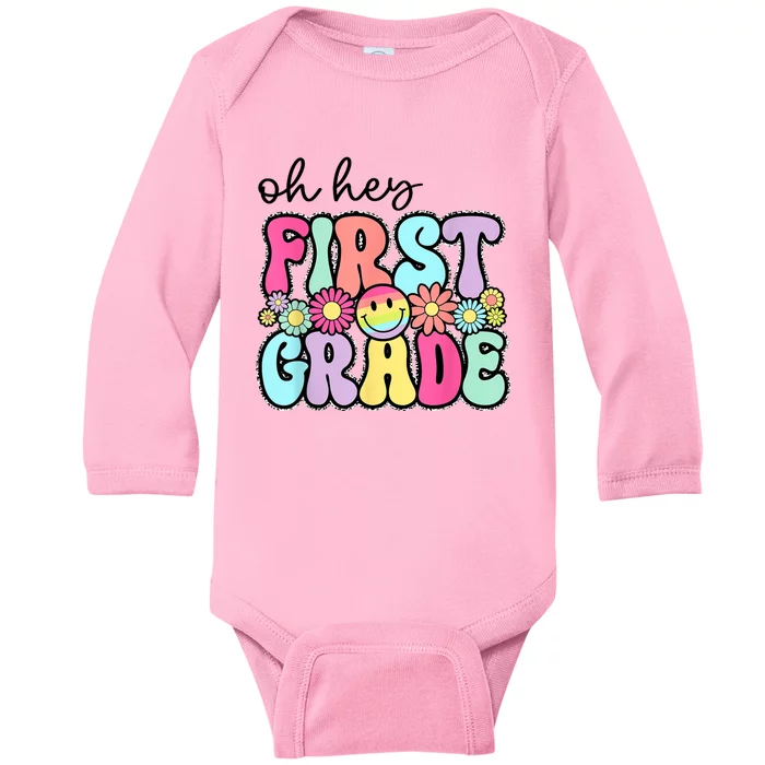 Oh Hey First Grade Teacher First Day Of School Baby Long Sleeve Bodysuit