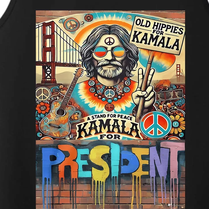 Old Hippies For Kamala 2024 Peace & Love Campaign Performance Tank