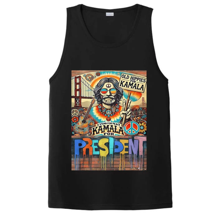 Old Hippies For Kamala 2024 Peace & Love Campaign Performance Tank