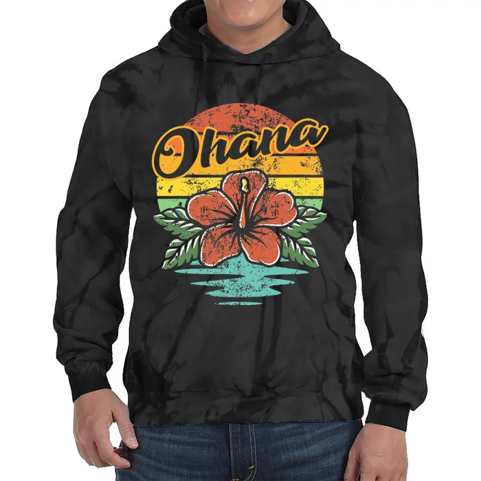 Ohana Hawaiian Family Vintage Retro Hawaii Hibiscus Flower Tie Dye Hoodie