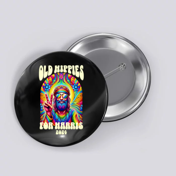 Old Hippies For Harris 2024 Kamala Harris Madam President Button