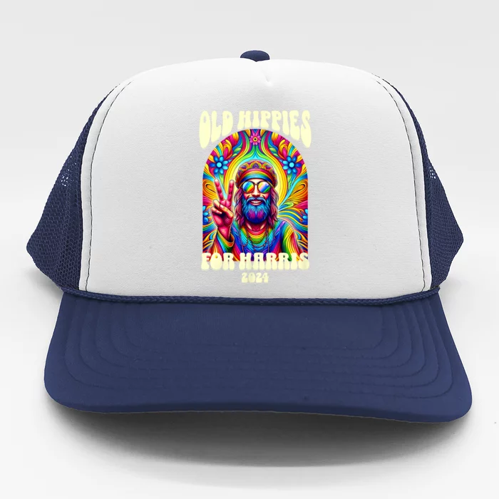 Old Hippies For Harris 2024 Kamala Harris Madam President Trucker Hat