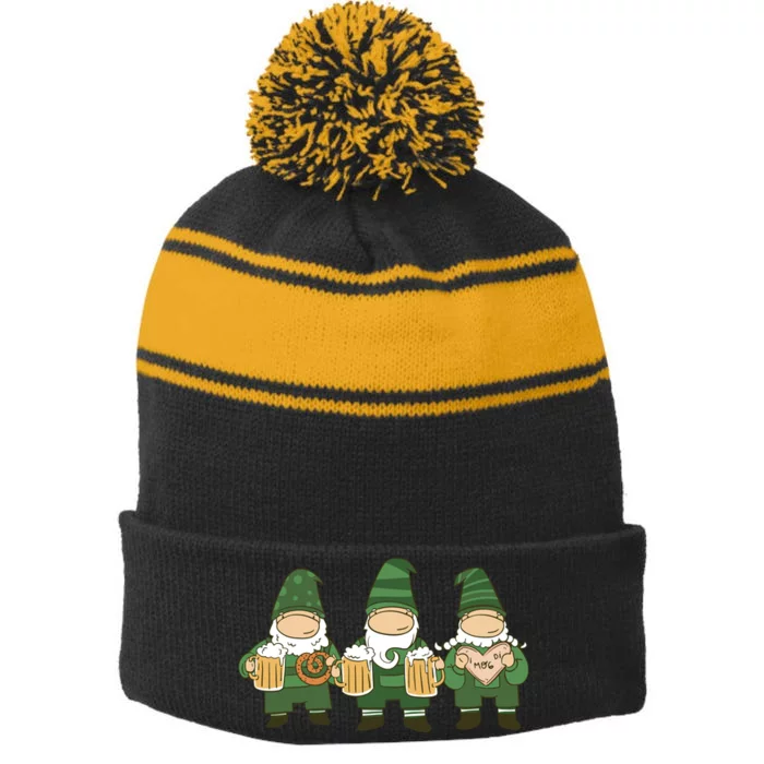 Oktoberfest Holiday Gnomes Stripe Pom Pom Beanie