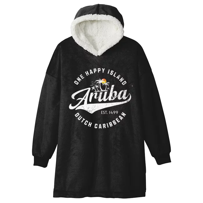 One Happy Island Aruba Script Lettering Vintage Logo Art Hooded Wearable Blanket