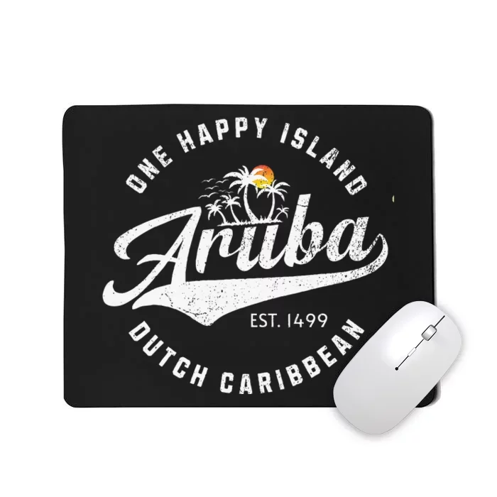 One Happy Island Aruba Script Lettering Vintage Logo Art Mousepad