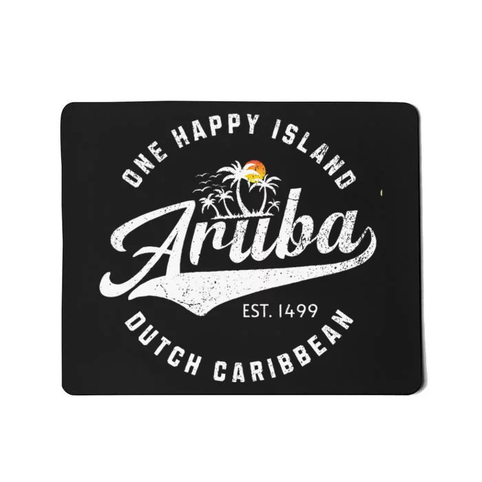 One Happy Island Aruba Script Lettering Vintage Logo Art Mousepad