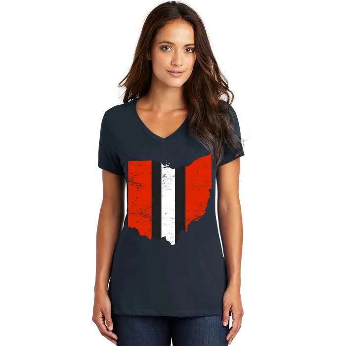 Ohio Cleveland Stripe Football Women's V-Neck T-Shirt