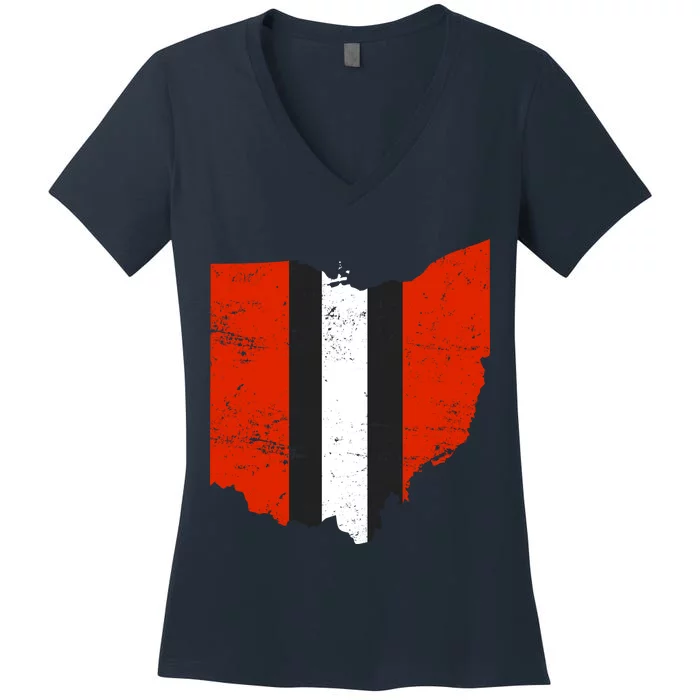 Ohio Cleveland Stripe Football Women's V-Neck T-Shirt