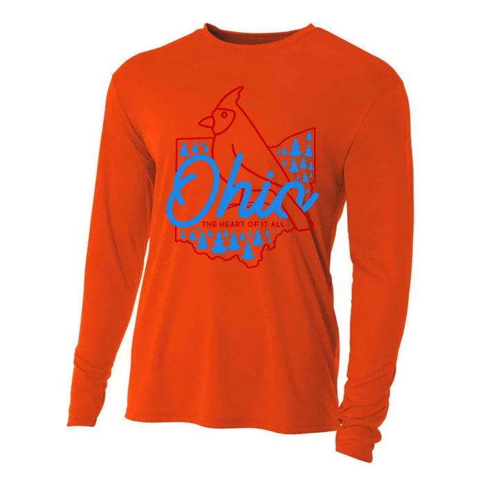 Ohio The Heart Of It All State Bird Cardinal Cooling Performance Long Sleeve Crew