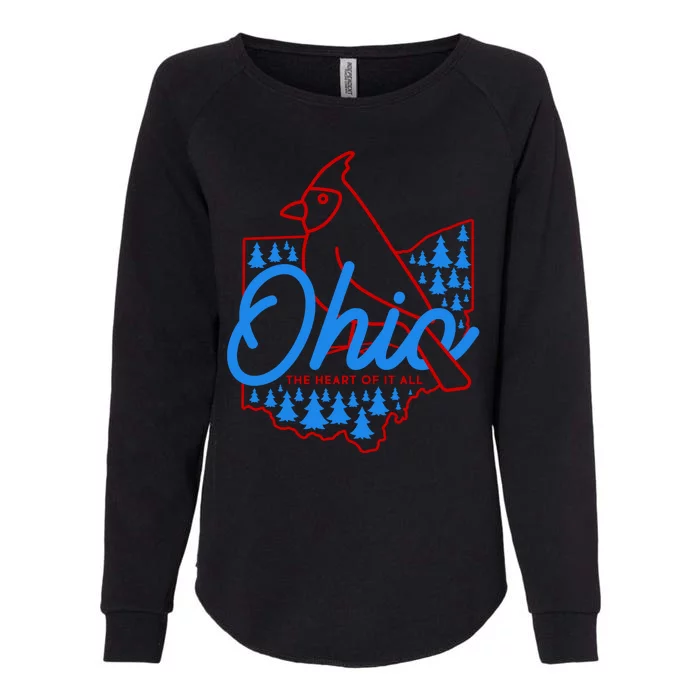 Ohio The Heart Of It All State Bird Cardinal Womens California Wash Sweatshirt