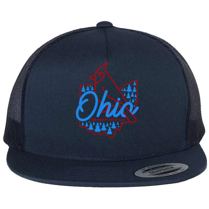 Ohio The Heart Of It All State Bird Cardinal Flat Bill Trucker Hat